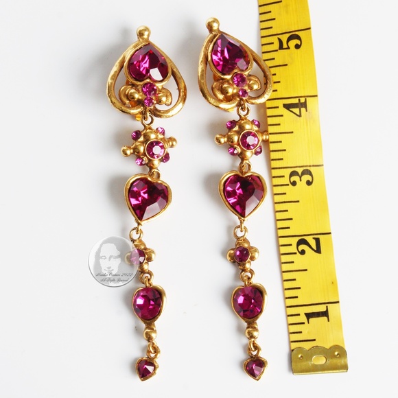 Emanuel Ungaro Earrings Oversized Dangle Rhinestones Baroque Statement 5in 80s - Picture 5 of 9
